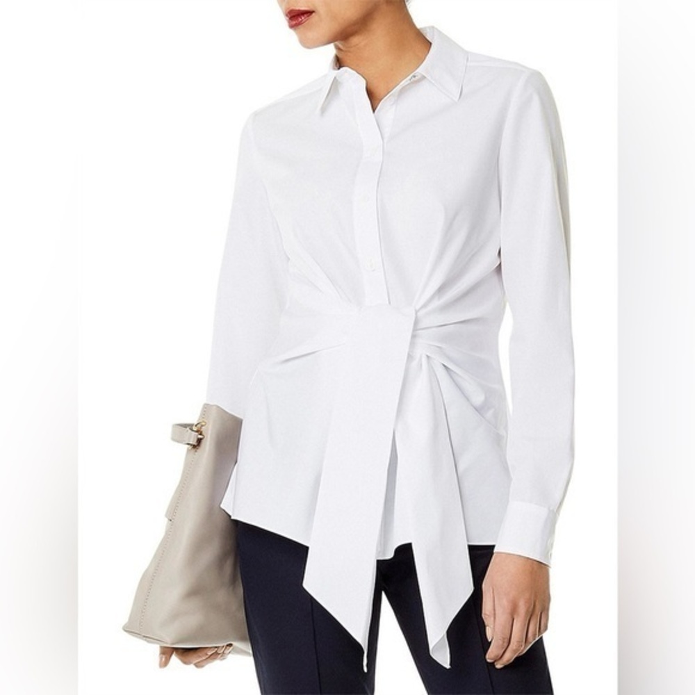 Karen Millen 🤍 Wrap Front Button Down Shirt, White, US Size 8